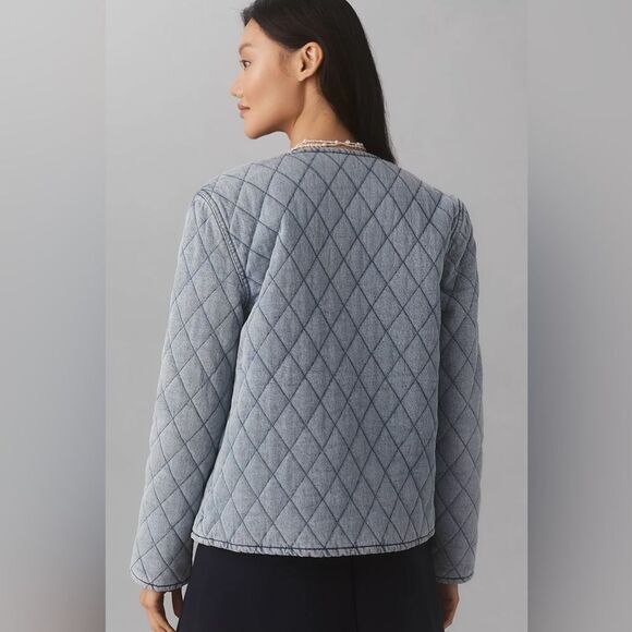 Anthropologie Blue Puffer Jacket with Quilted Design - Picture 3 of 10